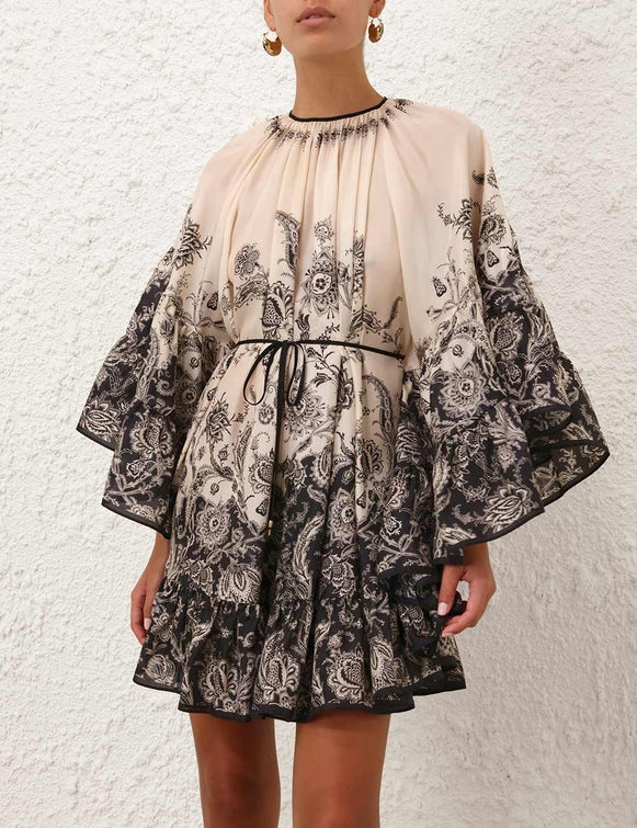 ZIMMERMANN
Rhiannon Lantern Mini Dress – Cream/Black Floral