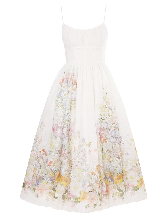 ZIMMERMANN Natura Ruched Midi Dress in Ivory
