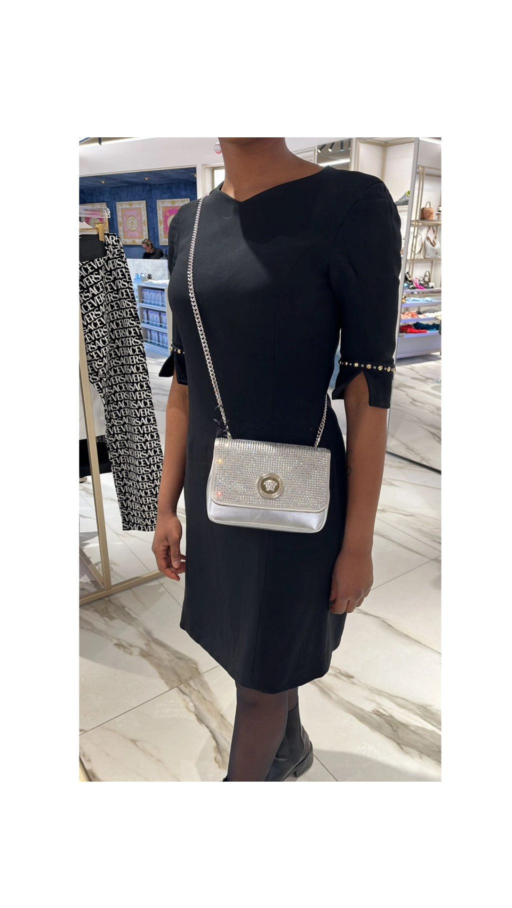 VERSACE
Crystal-Embellished La Medusa Icon Chain Crossbody Bag