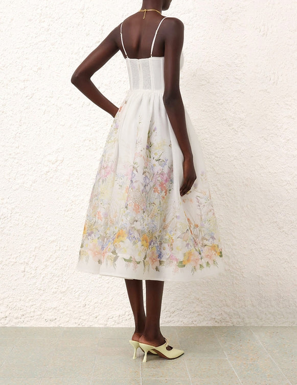 ZIMMERMANN Natura Ruched Midi Dress in Ivory