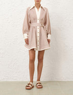 ZIMMERMANN Hypnotic Tuck Mini Dress – Tan Stripe