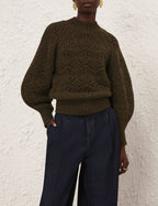 ZIMMERMANN Hypnotic Cable Knit Sweater – Olive