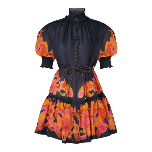 ZIMMERMANN Acadian Lantern Mini Dress in Navy Paisley
