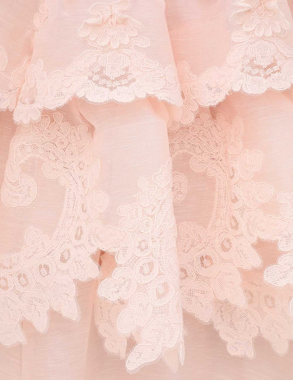 ZIMMERMANN
Crush Tiered Lace Maxi Dress – Pale Pink