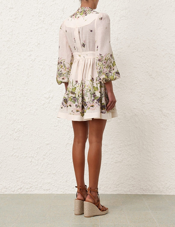 ZIMMERMANN Halliday Plunge Mini Dress in Cream Multi Floral