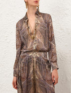 Zimmermann Hypnotic Satin Shirt — Denim Paisley