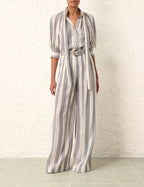 ZIMMERMANN Matchmaker Swing Blouse in Blue/Cream Stripe