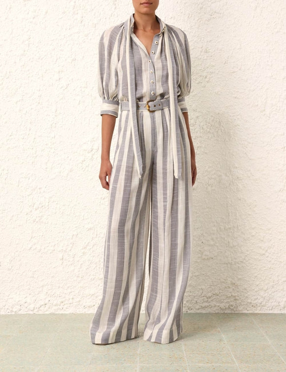 ZIMMERMANN Matchmaker Swing Blouse in Blue/Cream Stripe