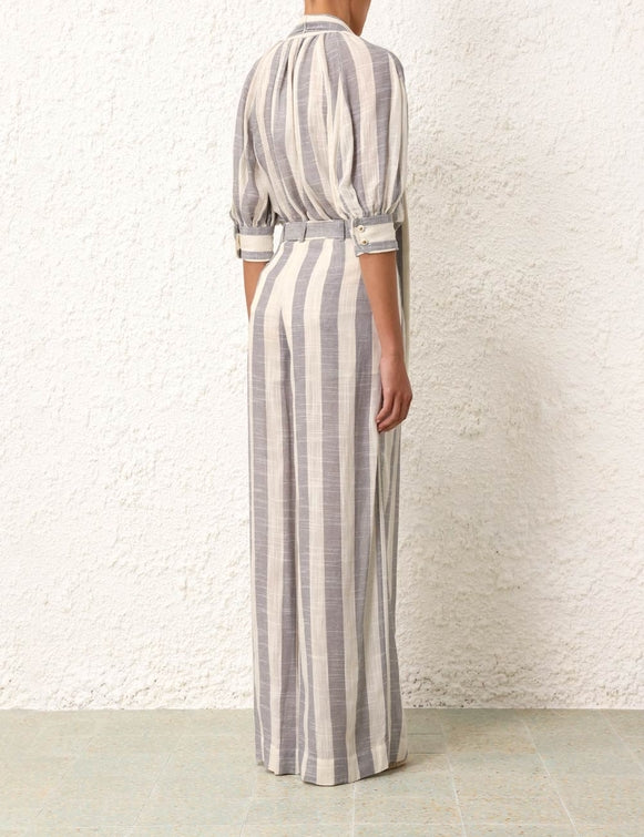 ZIMMERMANN Matchmaker Pin Tuck Pant in Blue/Cream Stripe