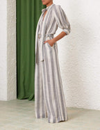 ZIMMERMANN Matchmaker Pin Tuck Pant in Blue/Cream Stripe