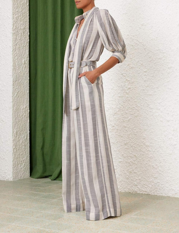 ZIMMERMANN Matchmaker Pin Tuck Pant in Blue/Cream Stripe