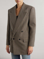 SAINT LAURENT Double-Breasted Checked Wool-Blend Blazer – Beige