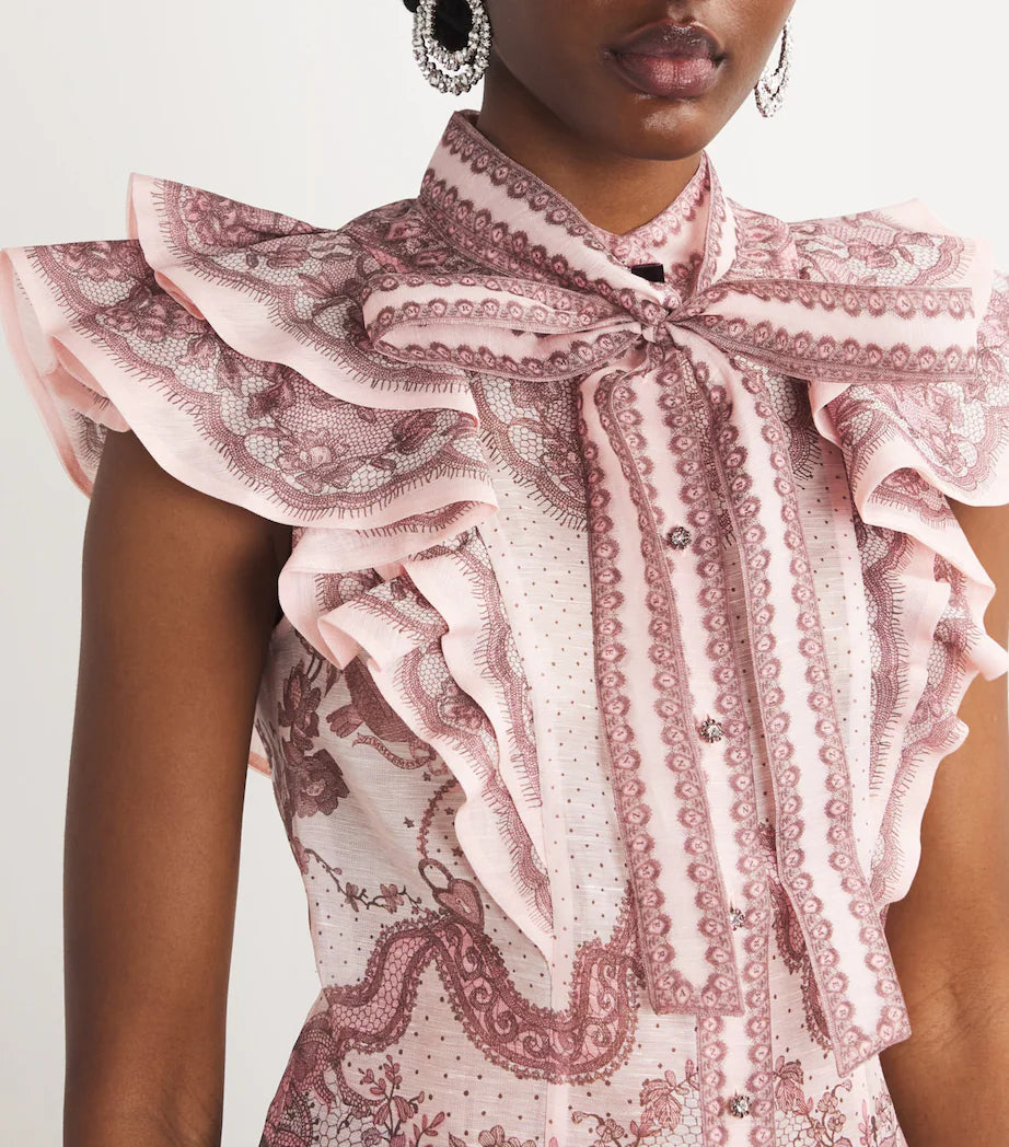ZIMMERMANN
Crush Frilled Fitted Blouse – Pink Lace Print