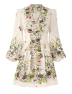 ZIMMERMANN Halliday Plunge Mini Dress in Cream Multi Floral