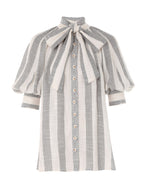 ZIMMERMANN Matchmaker Swing Blouse in Blue/Cream Stripe