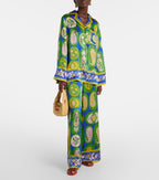 0108 ALÉMAIS

Printed Silk Satin Blouse & Wide-Leg Pants Set
