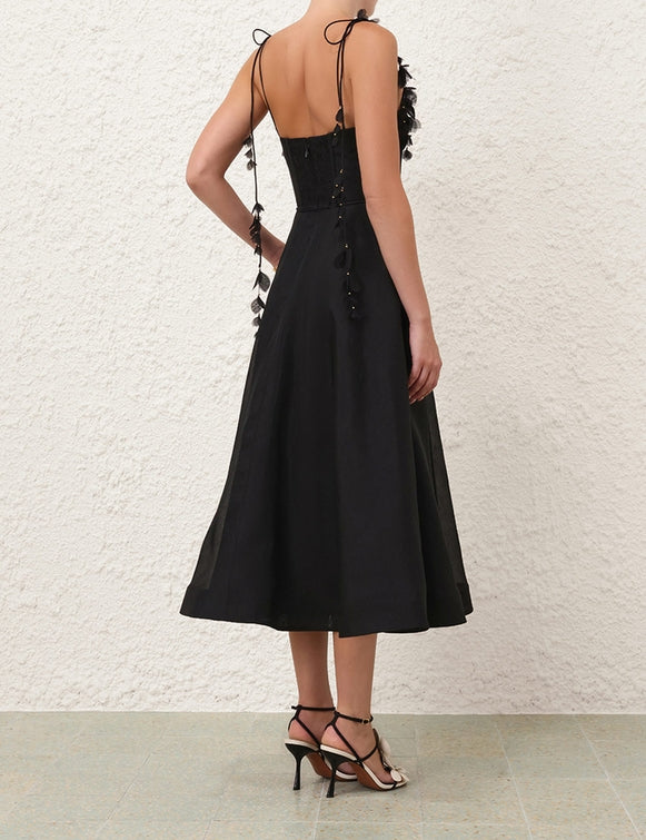 ZIMMERMANN Natura Midi Corset Dress in Black