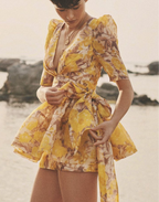 ZIMMERMANN Bow-detailed floral-print linen and silk-blend mini dress