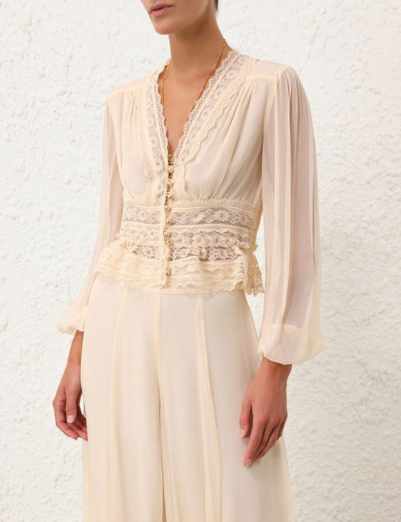 ZIMMERMANN Natura V Neck Button Bodice in Buff