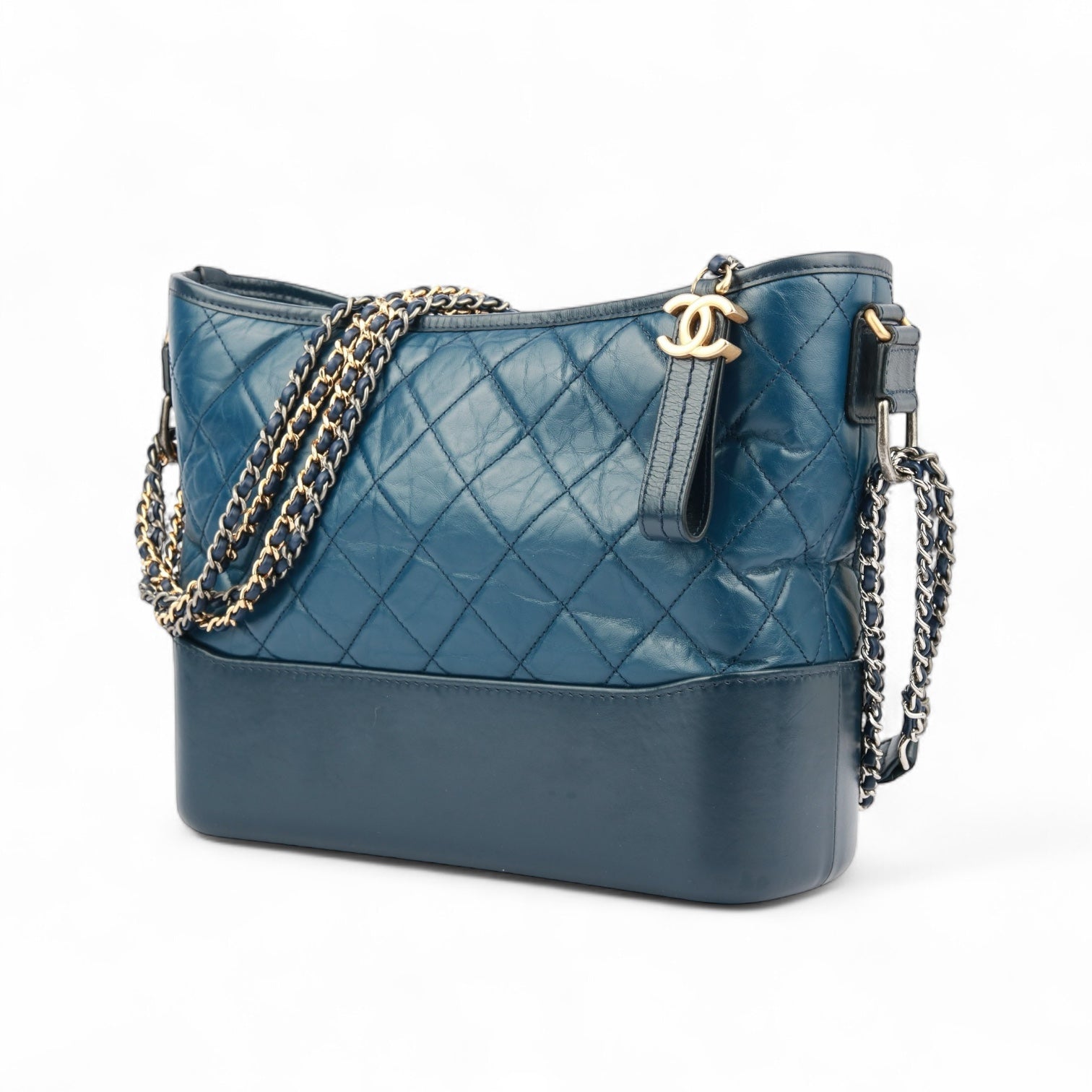 CHANEL Patent Goatskin Quilted Medium Gabrielle Hobo Blue