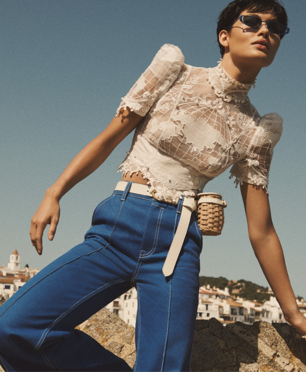 ZIMMERMANN High Tide cropped embroidered tulle top
