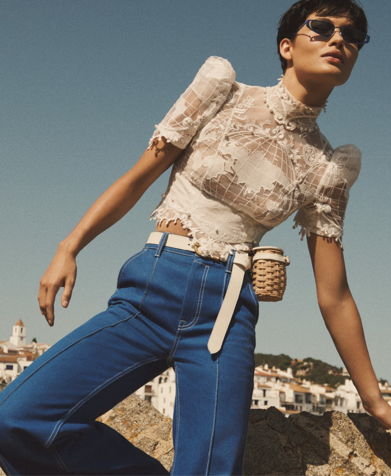 ZIMMERMANN High Tide cropped embroidered tulle top