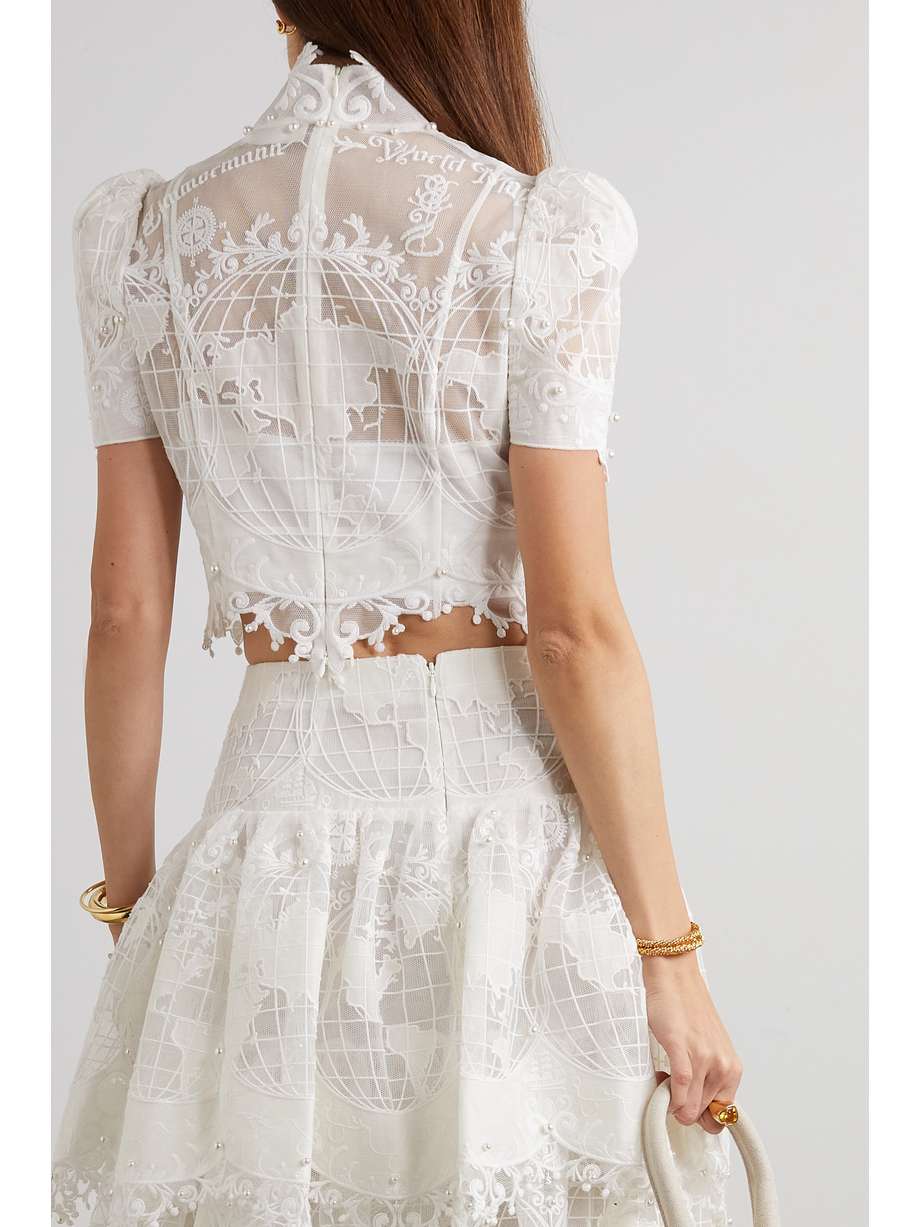 ZIMMERMANN High Tide cropped embroidered tulle top