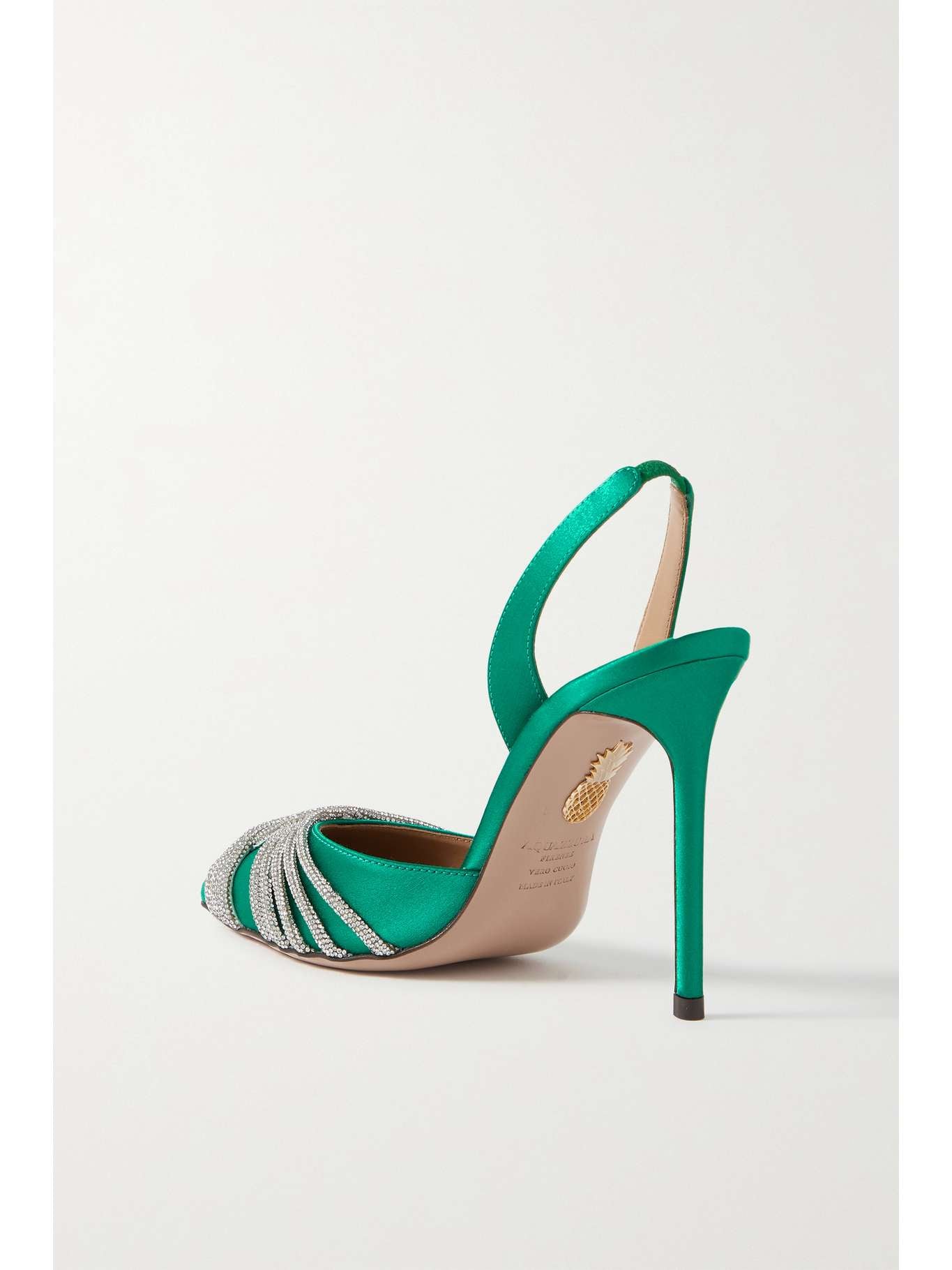 АКВАЦЦУРА
 Туфли-лодочки Gatsby 105 из атласа с открытой пяткой, украшенные кристаллами