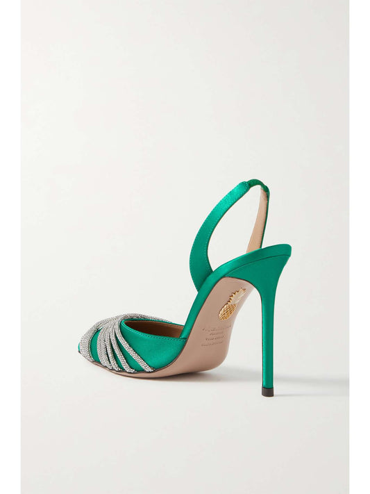 AQUAZZURA
Gatsby 105 crystal-embellished satin slingback pumps