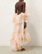 ZIMMERMANN Natura Gathered Midi Dress in Ivory Camellia