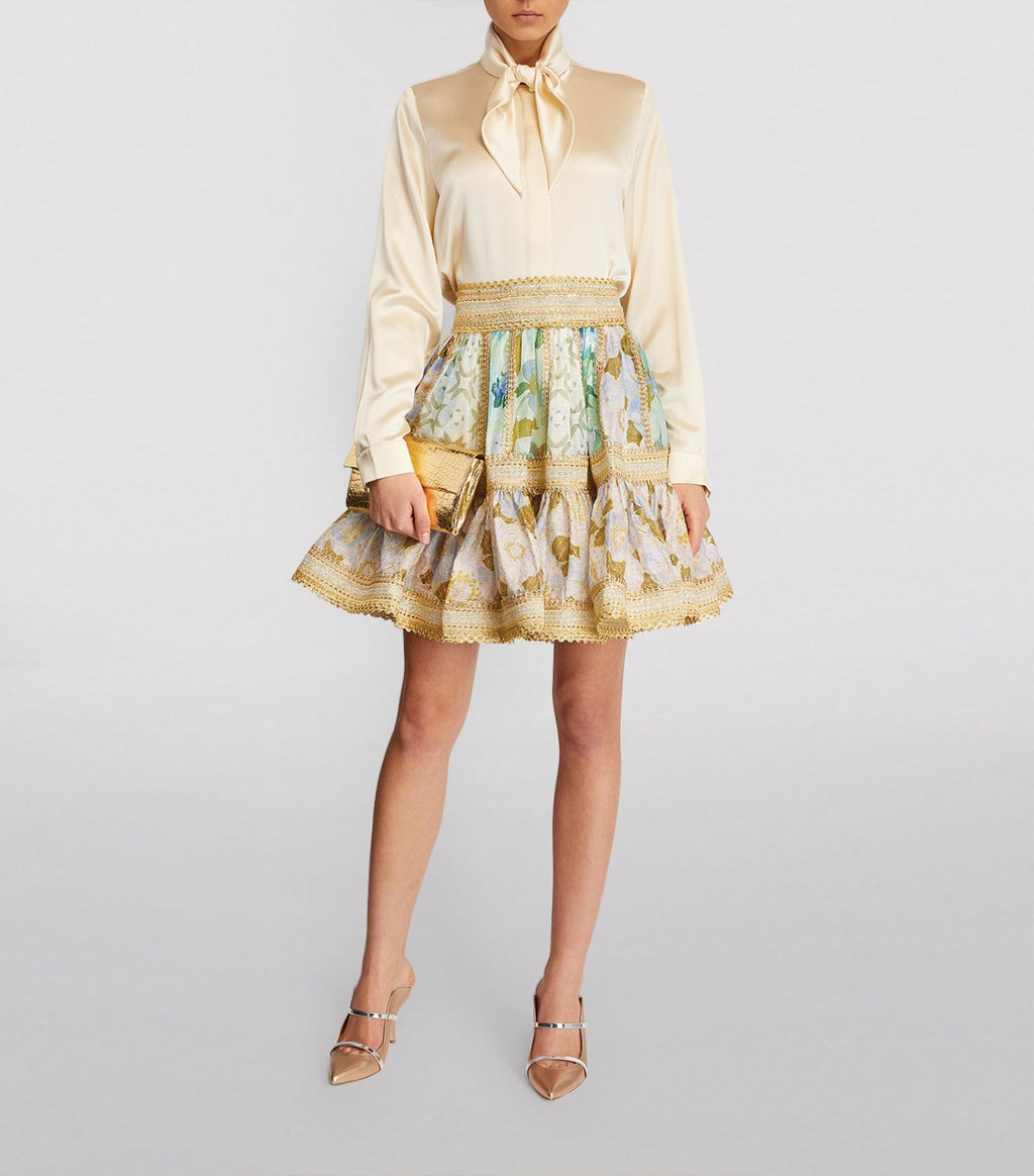 ZIMMERMANN Rhythm gathered metallic floral-print gauze mini skirt