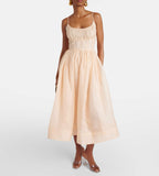 ZIMMERMANN Natura Ruched Midi Dress in Light Peach