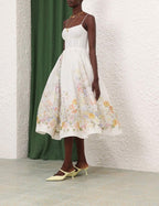 ZIMMERMANN Natura Ruched Midi Dress in Ivory