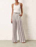 ZIMMERMANN Matchmaker Pin Tuck Pant in Blue/Cream Stripe
