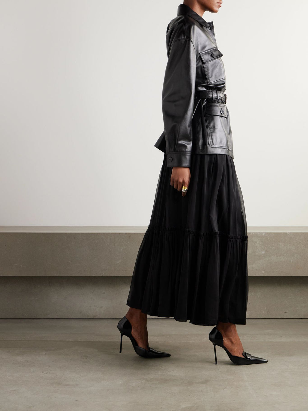 SAINT LAURENT Ruffled Skirt in Silk Crêpe Muslin