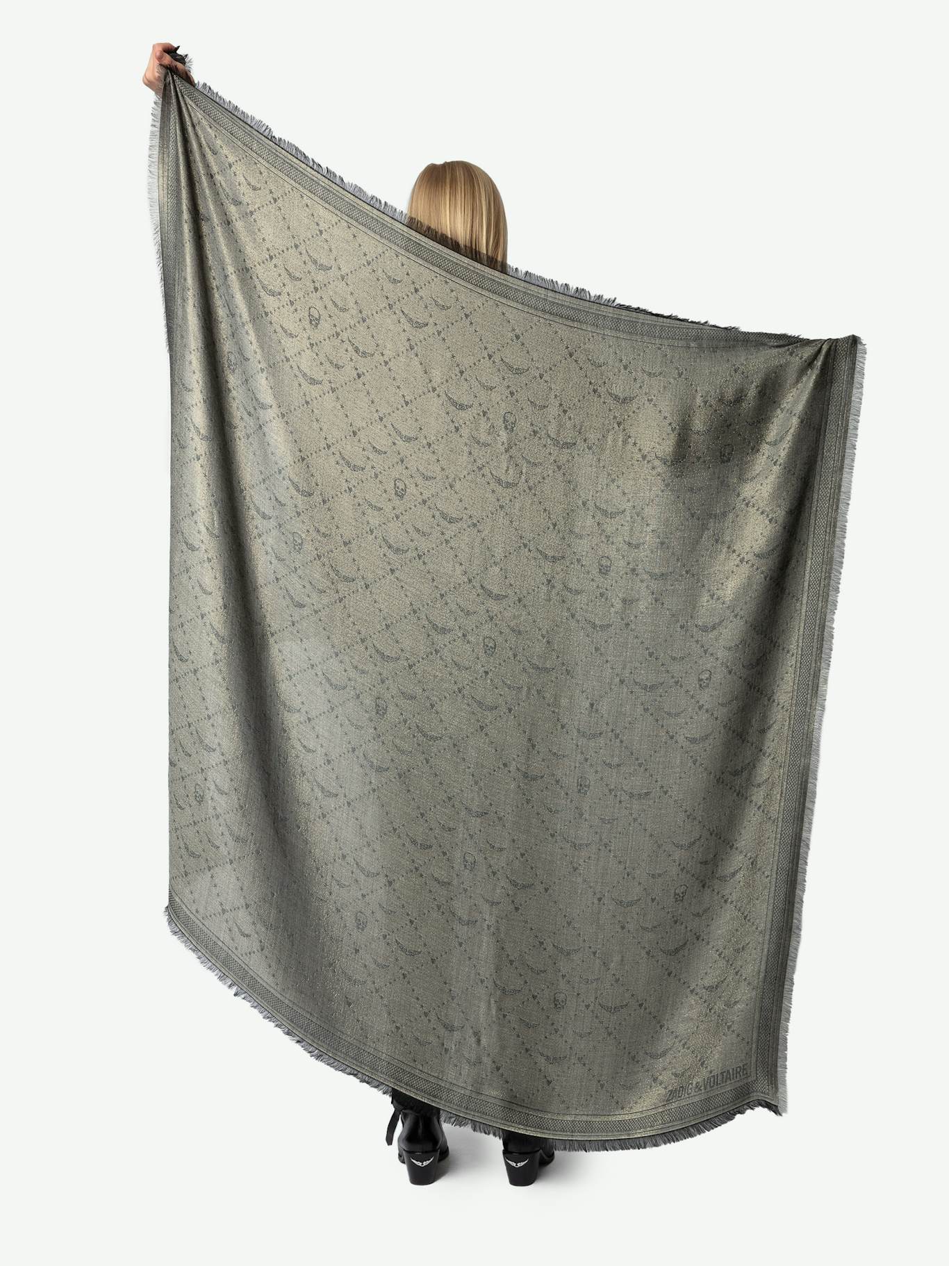 ZADIG & VOLTAIRE Glenn Metallic Monogram Scarf 135