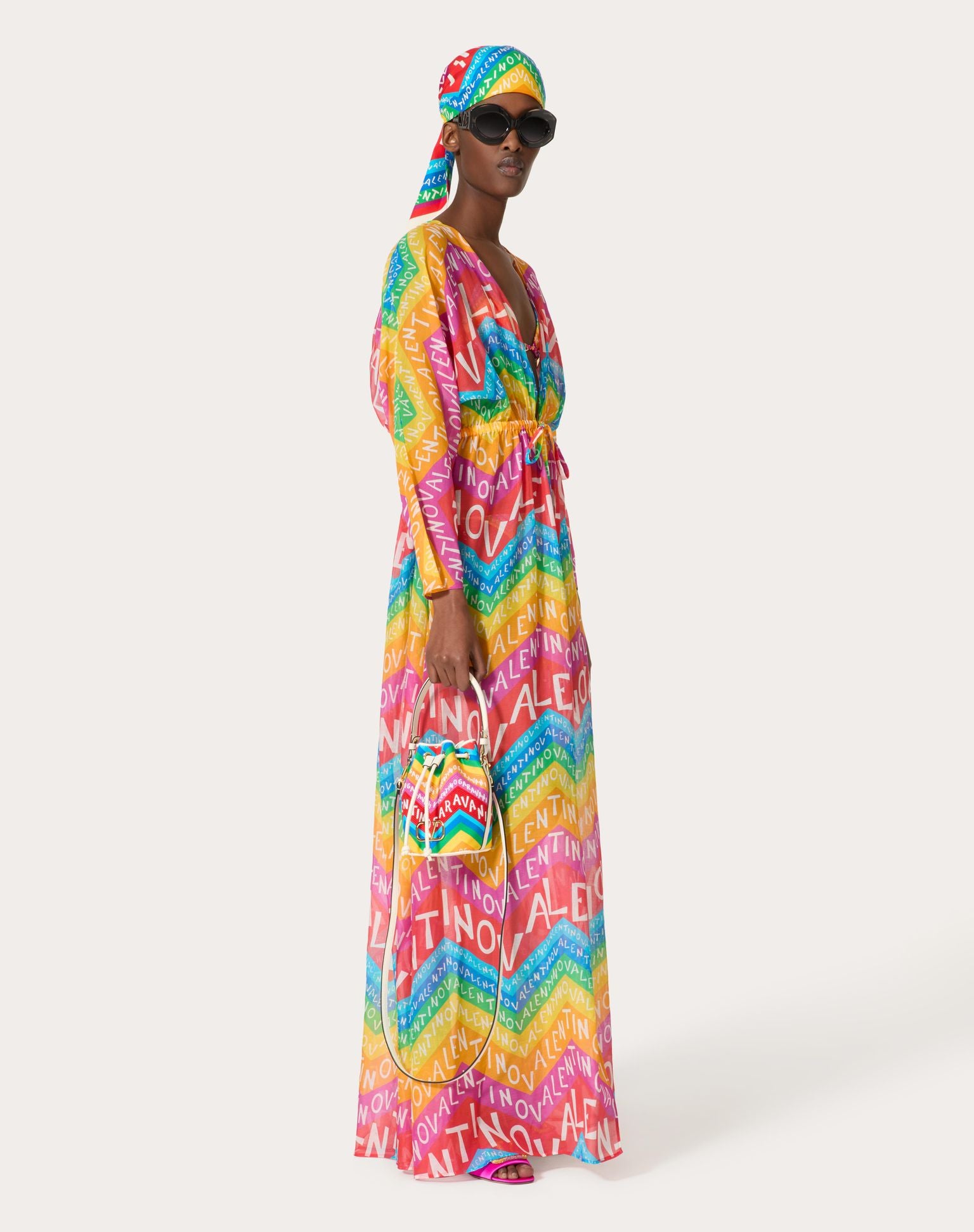 VALENTINO CHEVRON MUSLIN EVENING DRESS