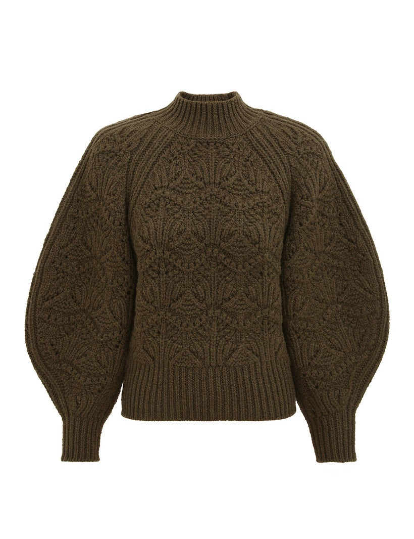 ZIMMERMANN Hypnotic Cable Knit Sweater – Olive