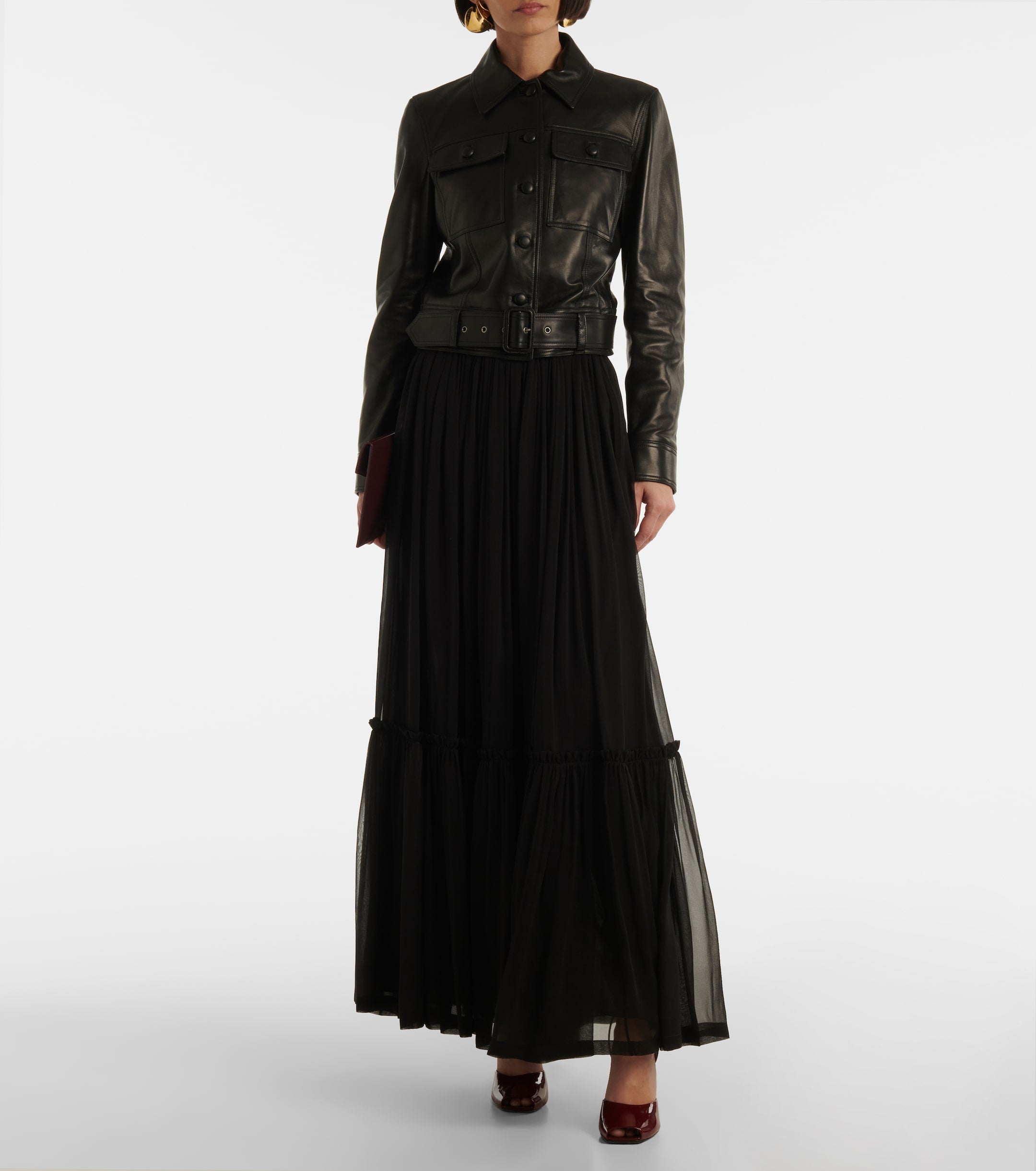 SAINT LAURENT Ruffled Skirt in Silk Crêpe Muslin