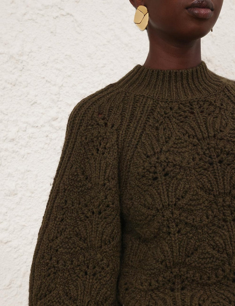 ZIMMERMANN Hypnotic Cable Knit Sweater – Olive