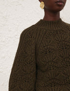 ZIMMERMANN Hypnotic Cable Knit Sweater – Olive