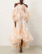 ZIMMERMANN Natura Gathered Midi Dress in Ivory Camellia