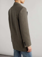 SAINT LAURENT Double-Breasted Checked Wool-Blend Blazer – Beige