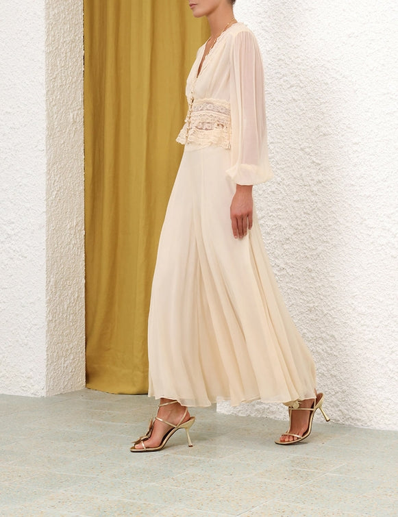 ZIMMERMANN Natura V Neck Button Bodice in Buff