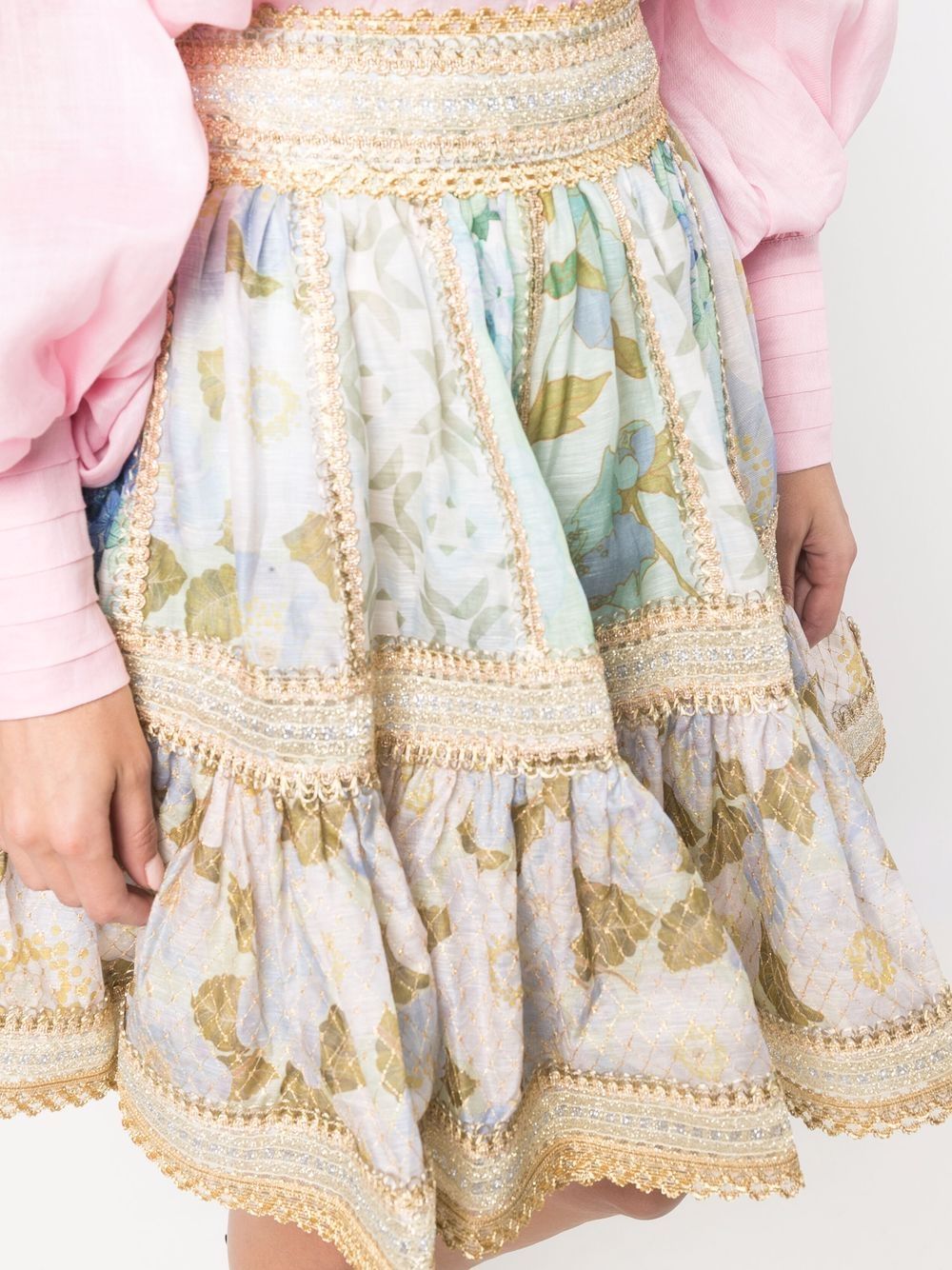 ZIMMERMANN Rhythm gathered metallic floral-print gauze mini skirt