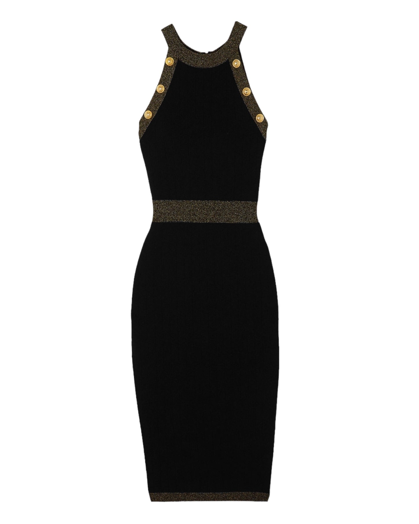 BALMAIN Button-embellished Metallic Ribbed-knit Midi Dress - Black