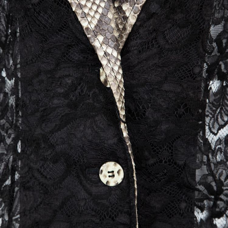 DOLCE & GABBANA Black Lace Contrast Python Leather Detail Blazer