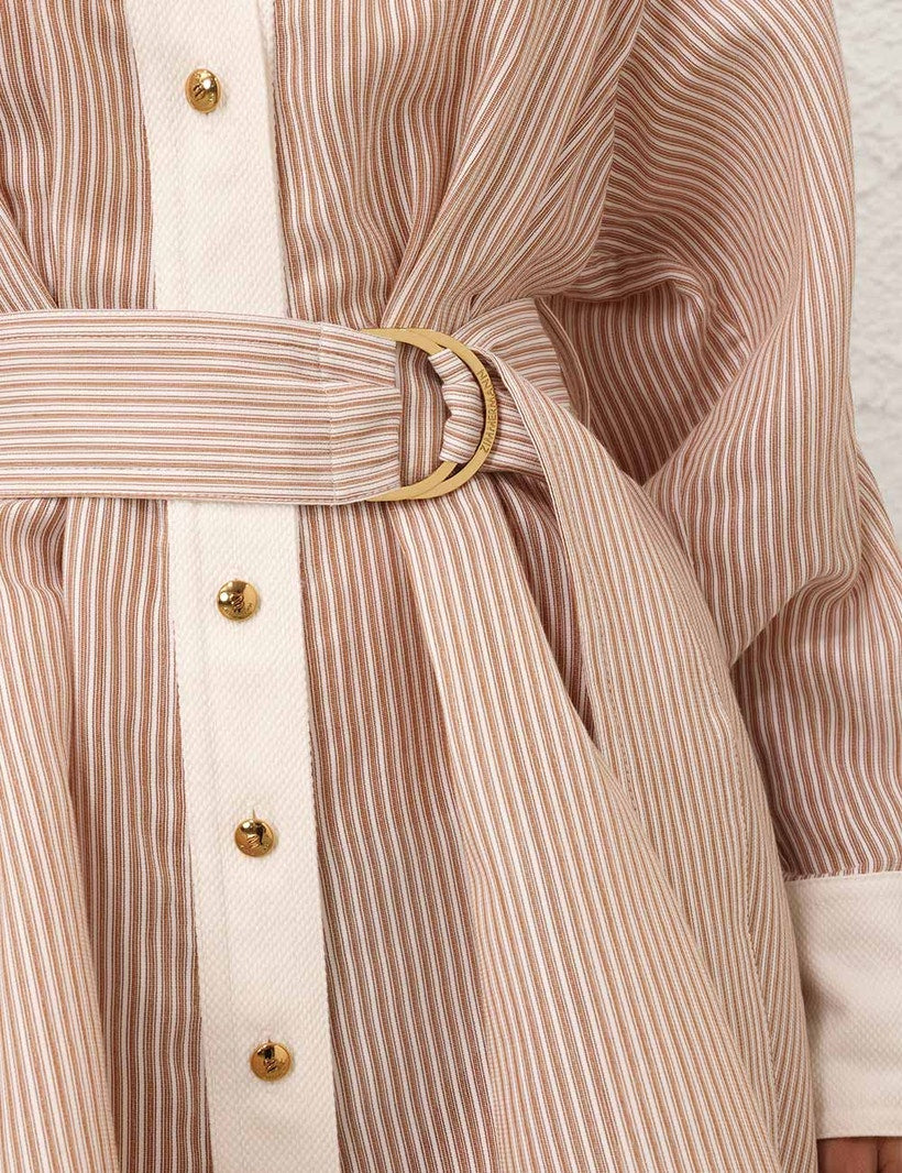 ZIMMERMANN Hypnotic Tuck Mini Dress – Tan Stripe