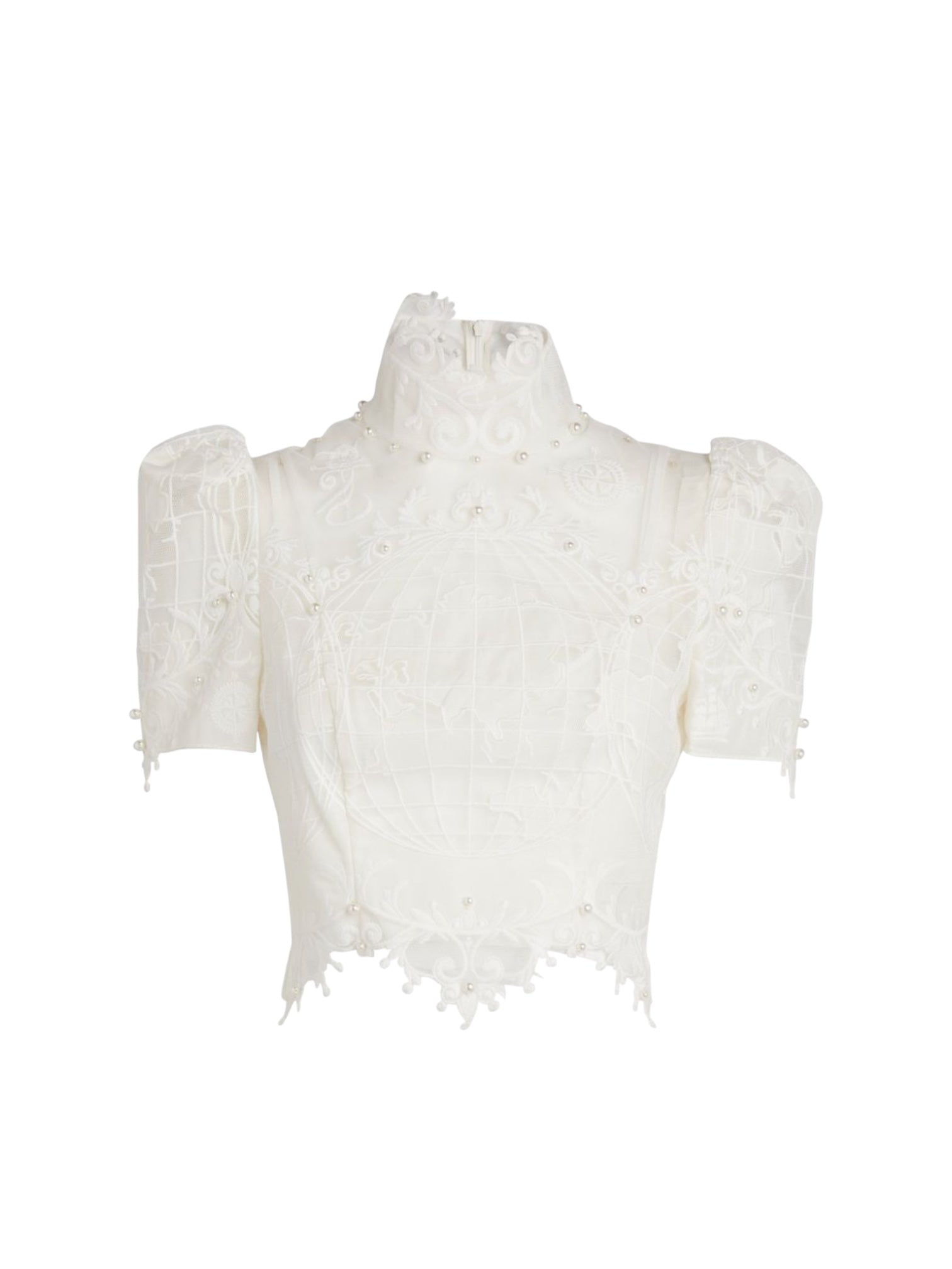 ZIMMERMANN High Tide cropped embroidered tulle top
