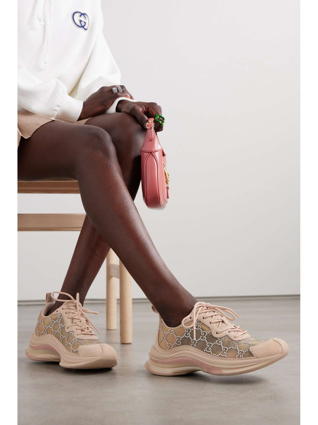 GUCCI
Run GG suede-trimmed crystal-embellished mesh sneakers